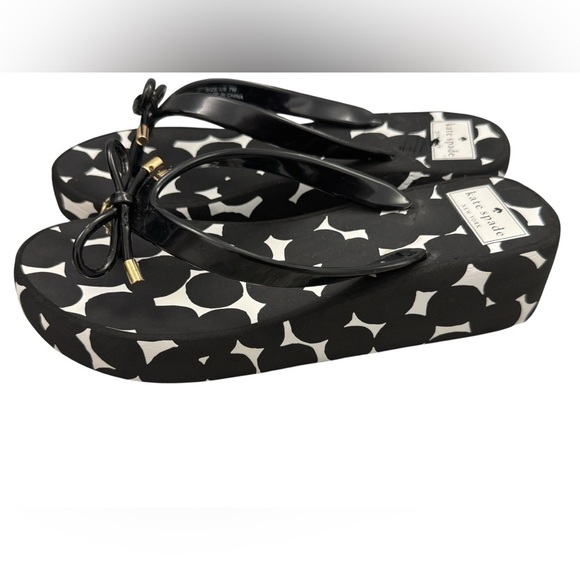Kate Spade Black and White Polka Dot Wedge Sandals Flip Flops Thong size 7 - Picture 4 of 12